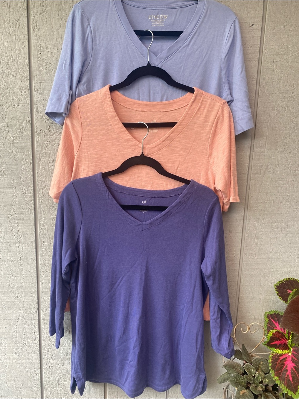 J. Jill 3-Pack V-Neck Long Sleeve Tops - Lavender, Peach, Periwinkle